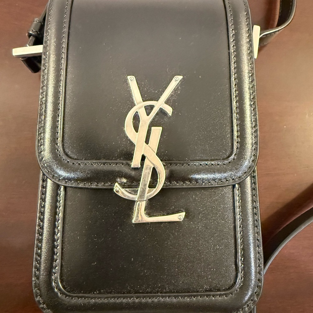 BRAND NEW Saint Laurent Black Leather Crossbody with Silver YSL Logo